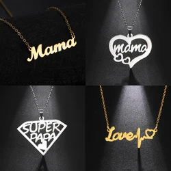 Lemegeton Mama Letter Necklace For Women Super Papa Mom Dad Pendant Stainless Steel Chain Choker Necklace Jewelry Mother's Day