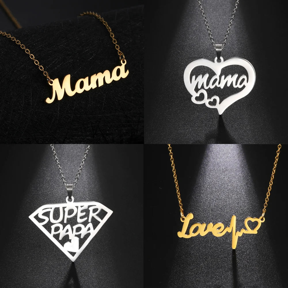 Lemegeton Mama naszyjnik listowy dla kobiet Super Papa Mama tata wisiorek stal nierdzewna stalowy łańcuch Choker naszyjnik biżuteria dzień matki