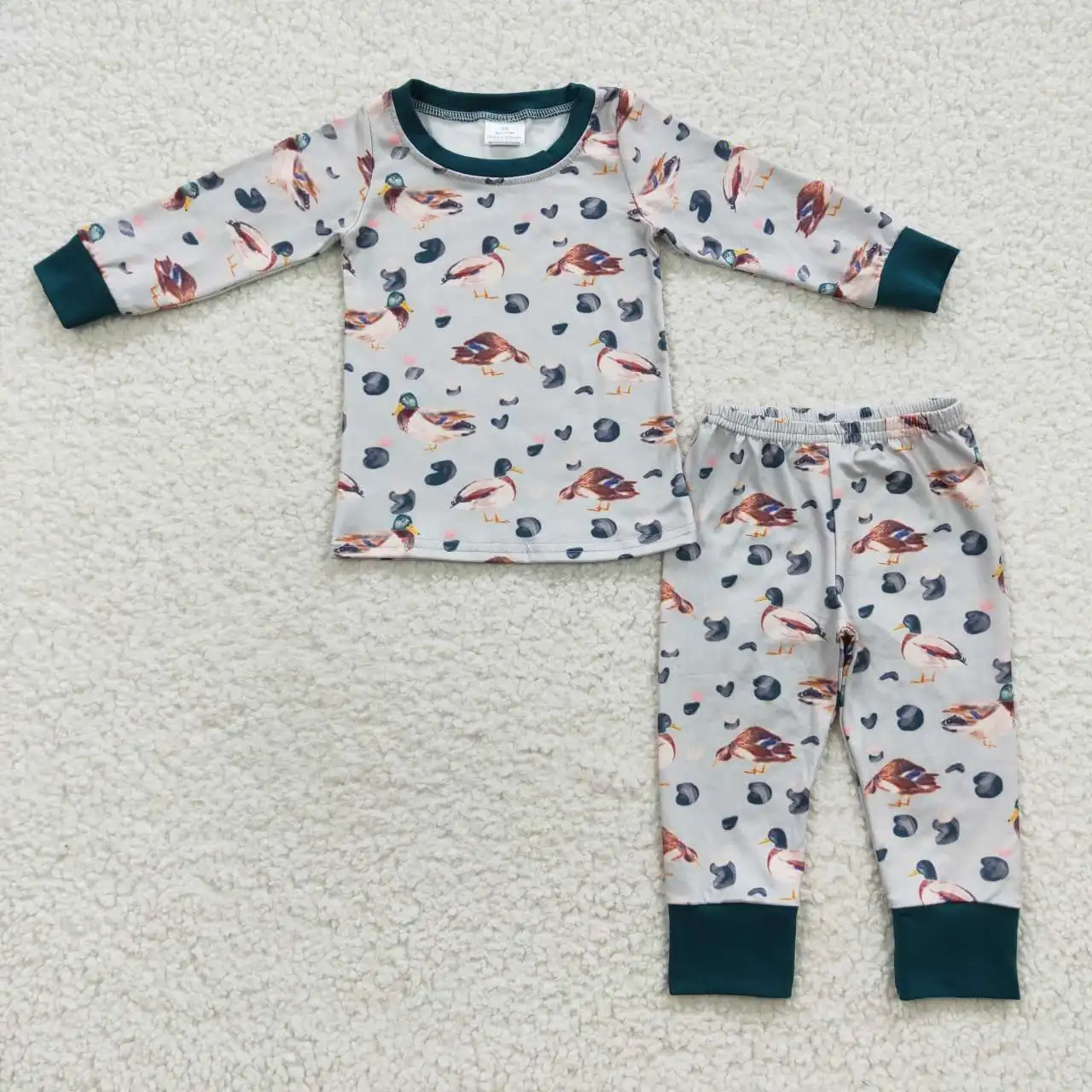 BLP0213 Wholesale Kids Clothing Sets Duck Lotus Dark Green Pants Pajamas Fall Baby Boy Summer Boutique Outfits