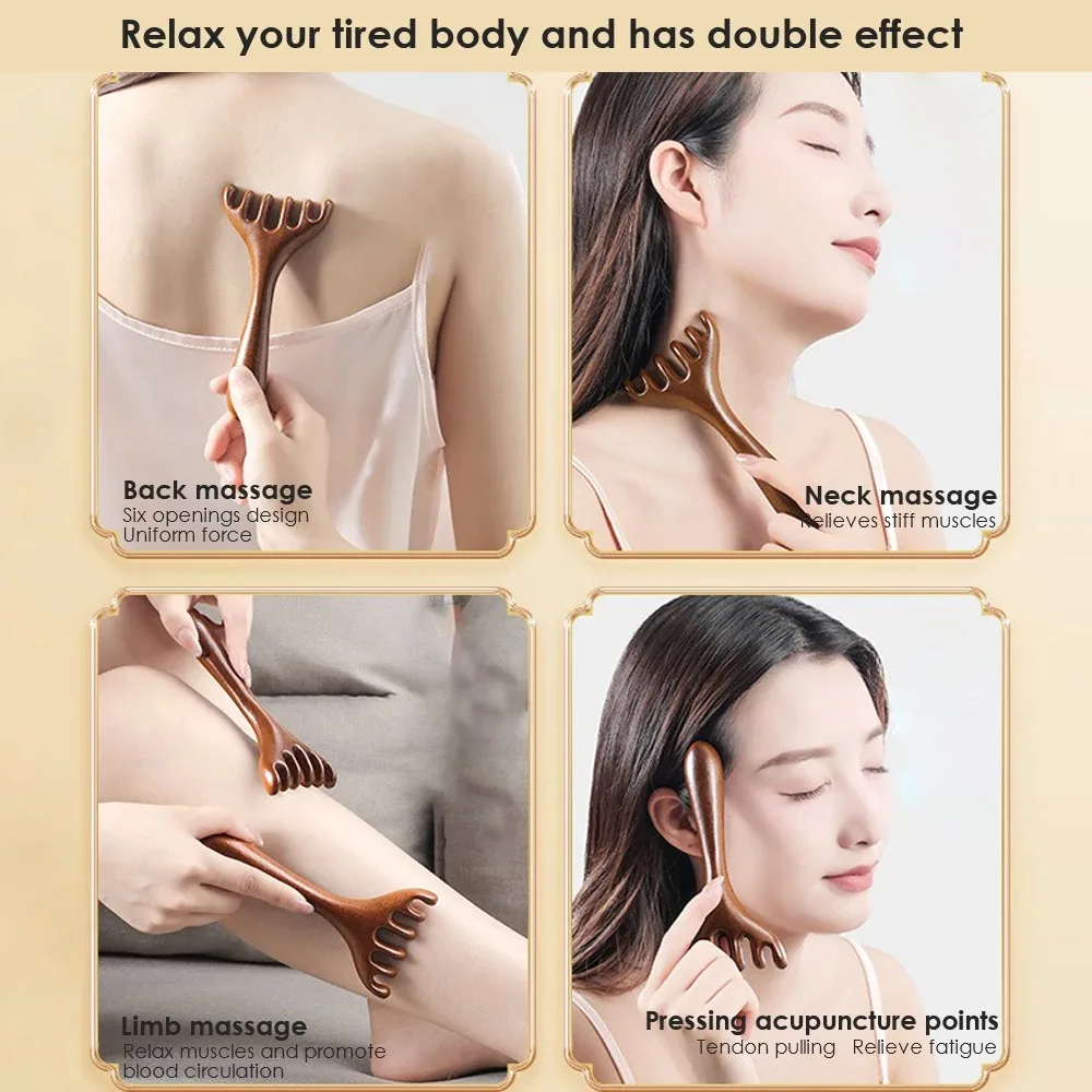 ไม้ Meridian หวีนวด Anti-Static 6-Claw หัวนวดส่งเสริมการไหลเวียนโลหิต Body Gua Sha เครื่องมือหัวแปรงนวด