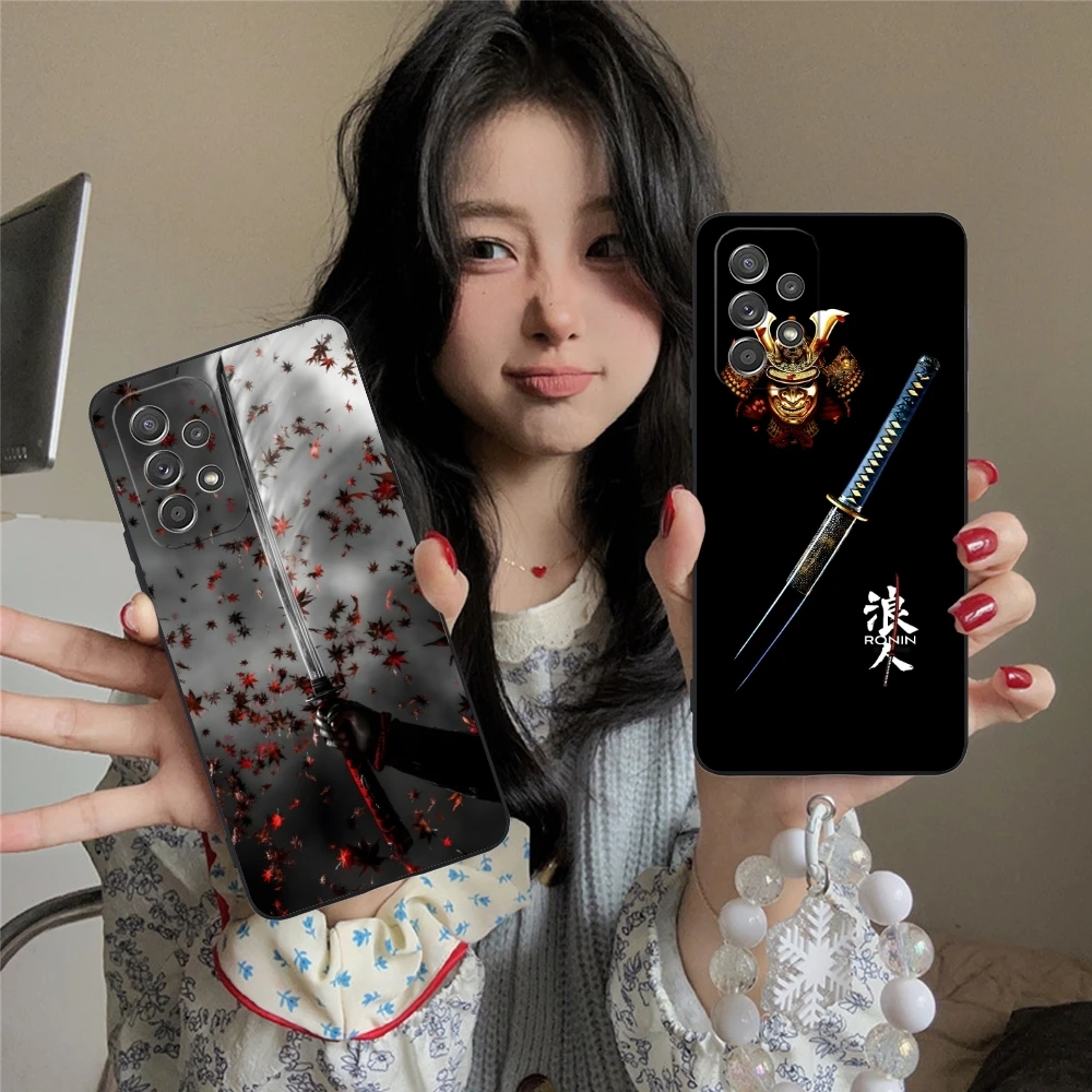 Katana Samurai Ronin Mobile Cell Phone Case for Samsung Galaxy A91 73 71 70 54 53 52 34 24 23 21 S 5G Black Phone Cover Shell