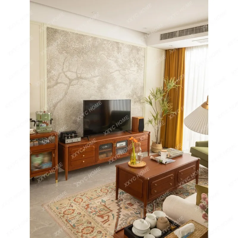 

Тумба под телевизор Q Light в стиле ретро из массива вишневого дерева для гостиной, для небольшой квартиры, напольная аудиовизуальная тумба