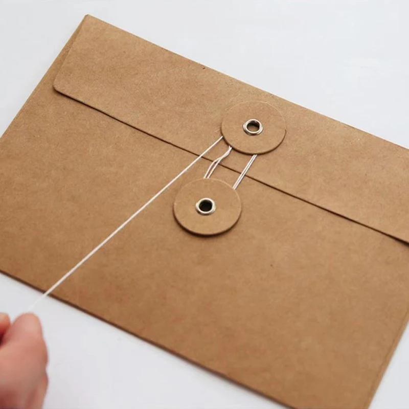 10pcs Vintage Corded Envelope Floder Kraft Paper Bags 17*11.5cm Thank You Letter Handmade Jewelry Gift Packaging Storage