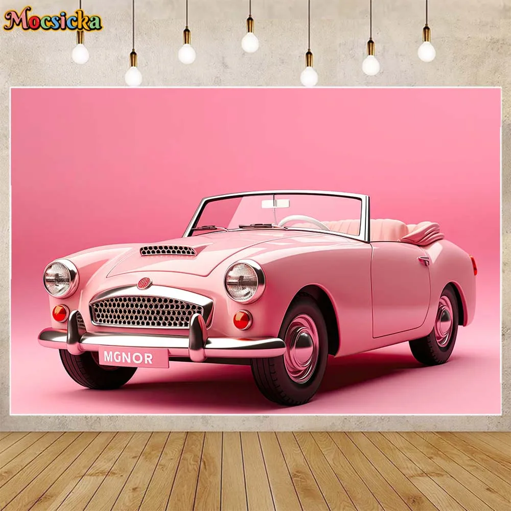 

Mocsicka Photography Background Pink Car Retro Car Adult Portrait Photographic Backdrop Photo Studio Photocall Props Wallpaper