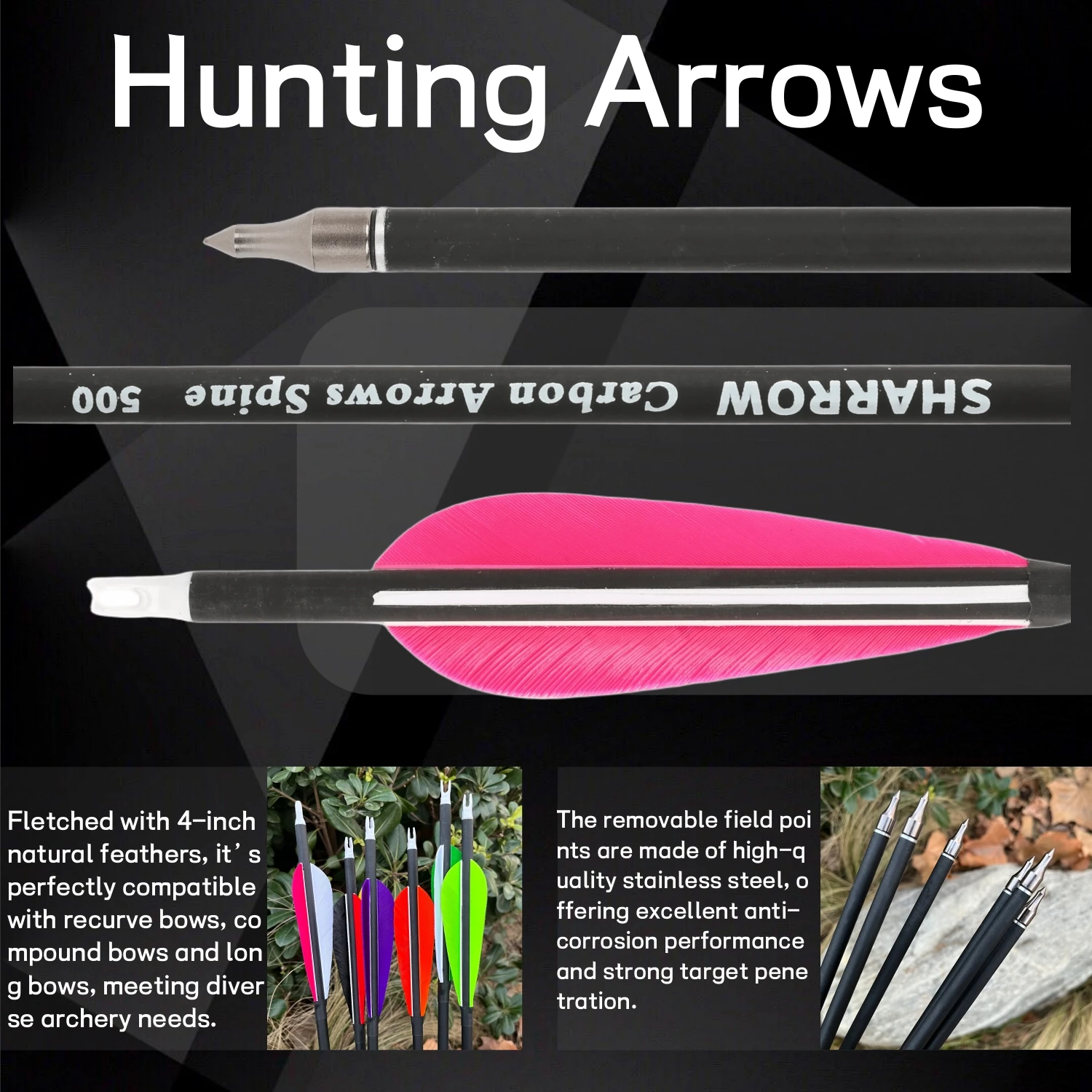 

Archery 30inch Carbon Arrow 6/12PCS Spine 500 4inch Turkey Feathers 100 Grain Tips for Compound Recurve Bow Hunting Shooting