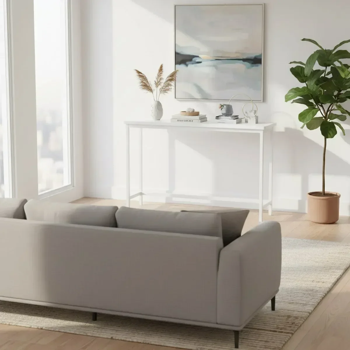 Bamboo Narrow Console Table 39 Inch for Entryway Living Room