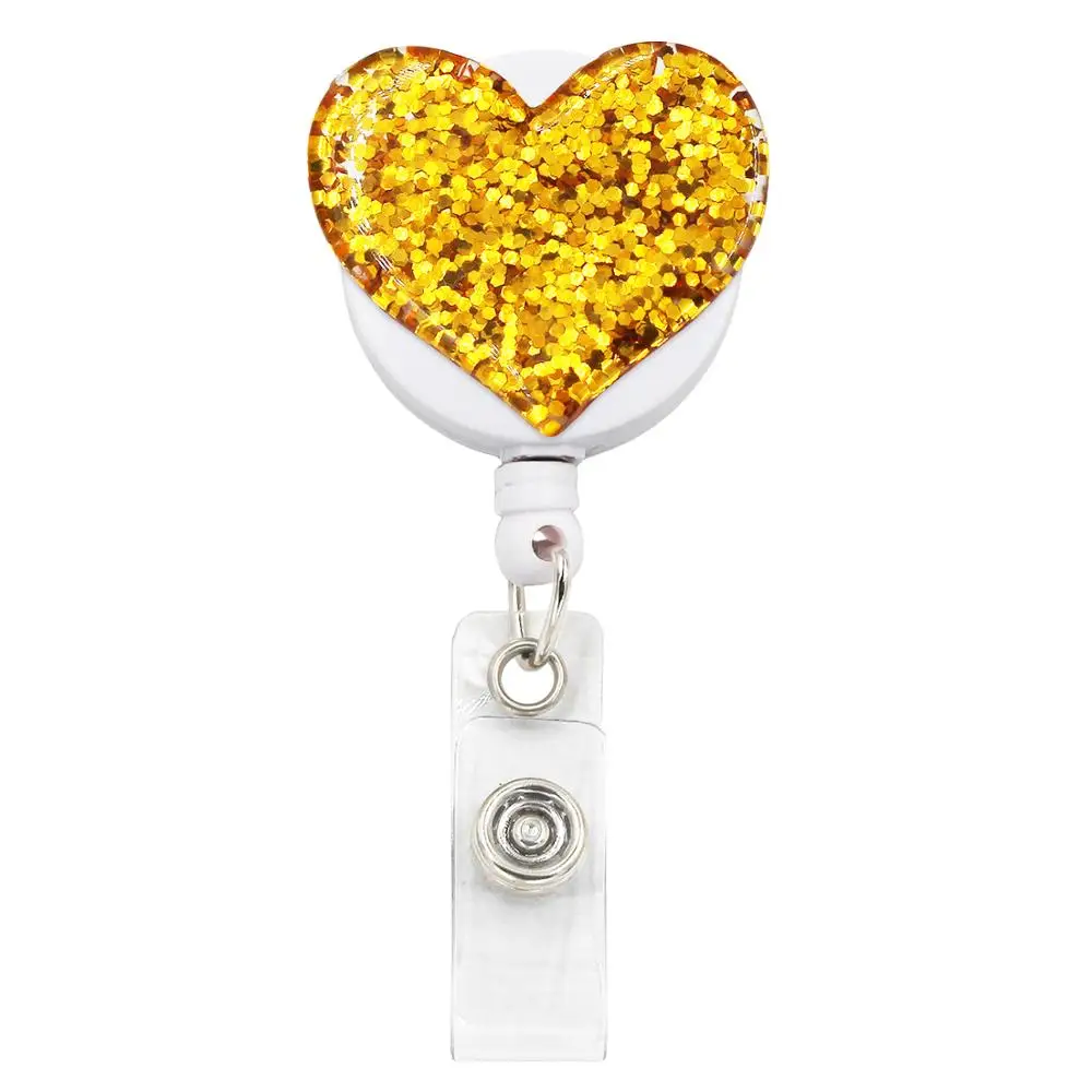 idclip 1pc Bling Love Heart Retractable Badge Holder Badge Clips for Nurse ID Badge Reel with Alligator Clip