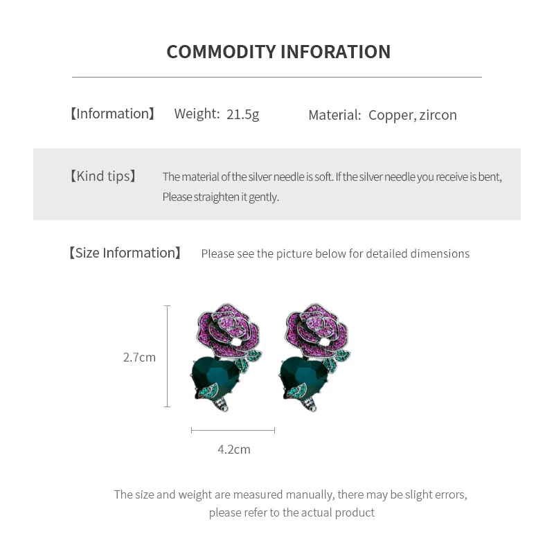 Purple Rose Flower Heart Lip Zircon Stud Earrings for Women French Romantic Vintage Temperament Earring Luxury Jewelry wholesale