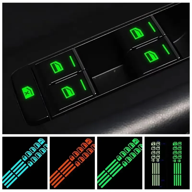 Car Interior Stickers Auto Accessories Car Window Button Luminous Sticker Lifter Switch Night Fluorescent Decals