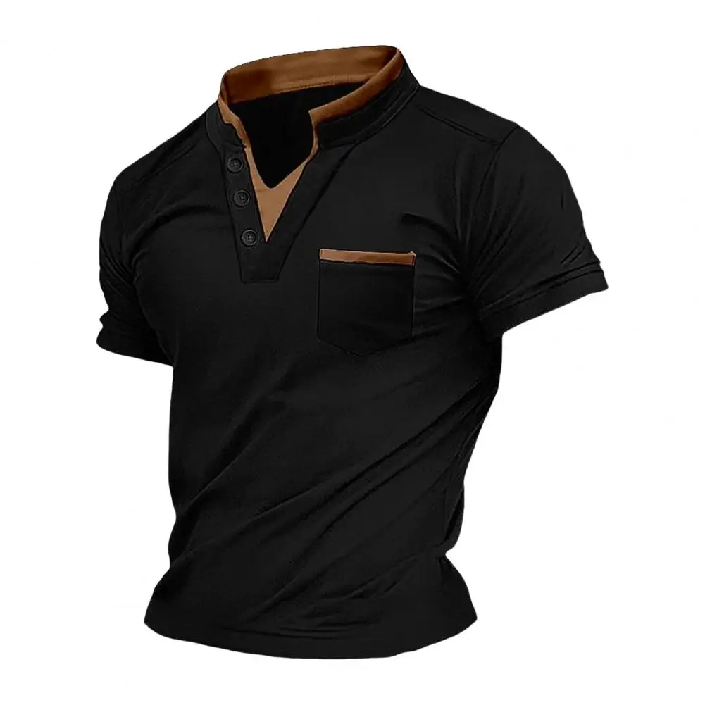 Top Retro con cuello en V para hombre, jersey con bolsillo en el pecho, camiseta de verano suave y transpirable de secado rápido para uso diario, Top con cuello en V para hombre