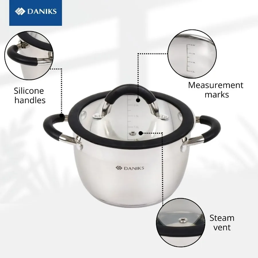 مجموعة أواني الطبخ التعريفي المصنوعة من الفولاذ المقاوم للصدأ مكونة من 11 قطعة من أورلاندو - قدر آمن للاستخدام في غسالة الأطباق، مقلاة، أوعية بمقابض مقاومة للحرارة، Gla #3