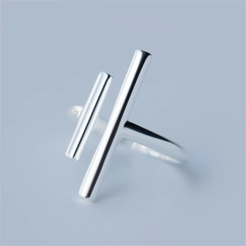 100% 925 فضة مجوهرات راقية 925 خواتم هدايا s925 للنساء اكسسوارات 2018 2 بار خواتم عصرية بسيطة للطلاب #4