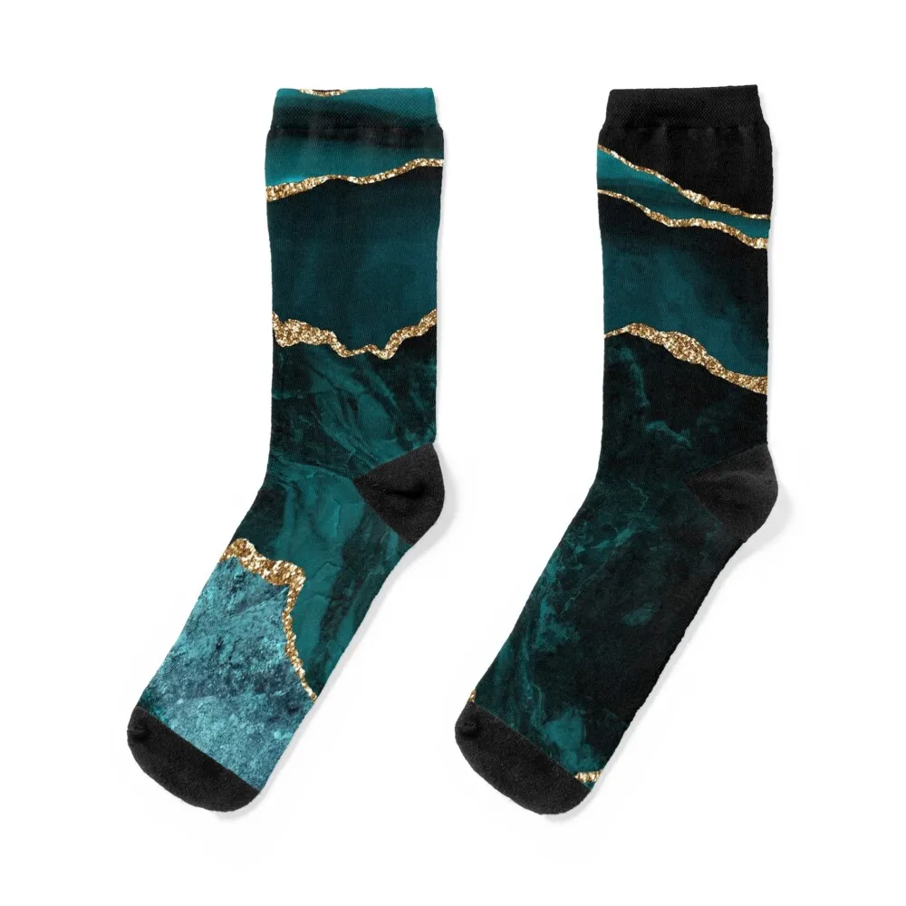 

Amazing Blue and Teal Faux Malachite Marble Socks floor Lots cute ankle Socks For Women Men's