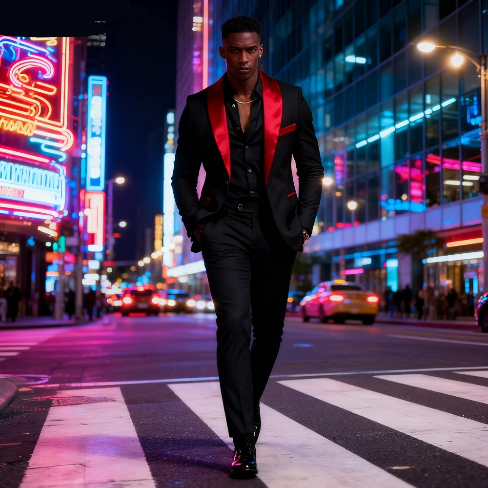 

Men's Casual 2-Piece Wedding Tuxedo Solid Slim Fit Xale Lapel Blazer And Pants Festive Ball Best Man Suit