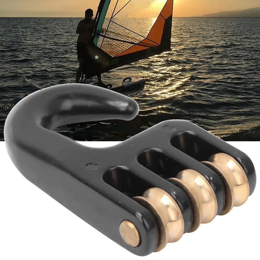 Aluminium Alloy Windsurf Rigging Pulley Hook - 3 Roller Wheel Surf Sail Hardware - Black Windsurfing Accessories