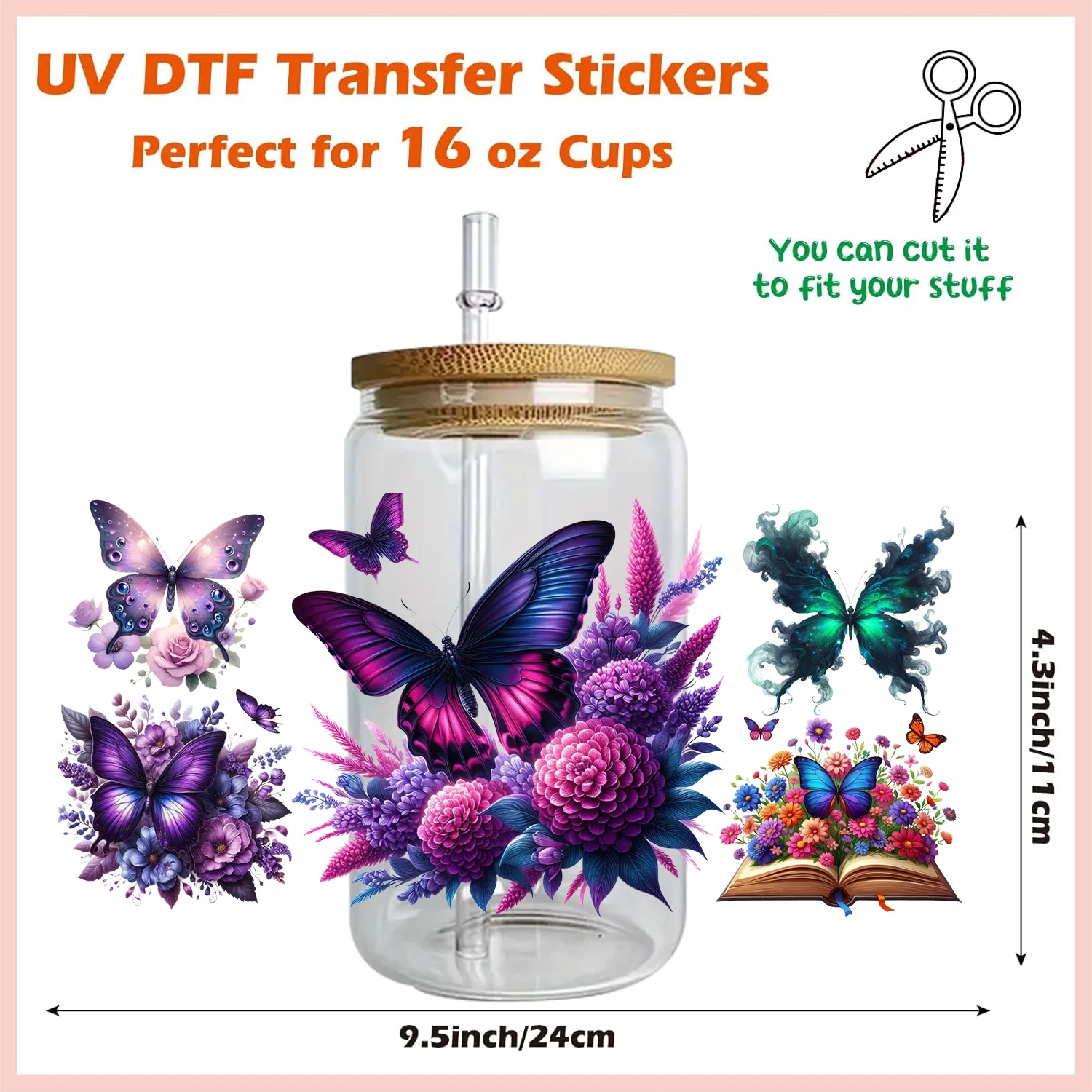 15pcs Elegant Butterfly Item 16oz UV DTF Sticker Waterproof Party DIY Decals 3D transfers uvdtf tumbler stickers uv dtf cup wrap