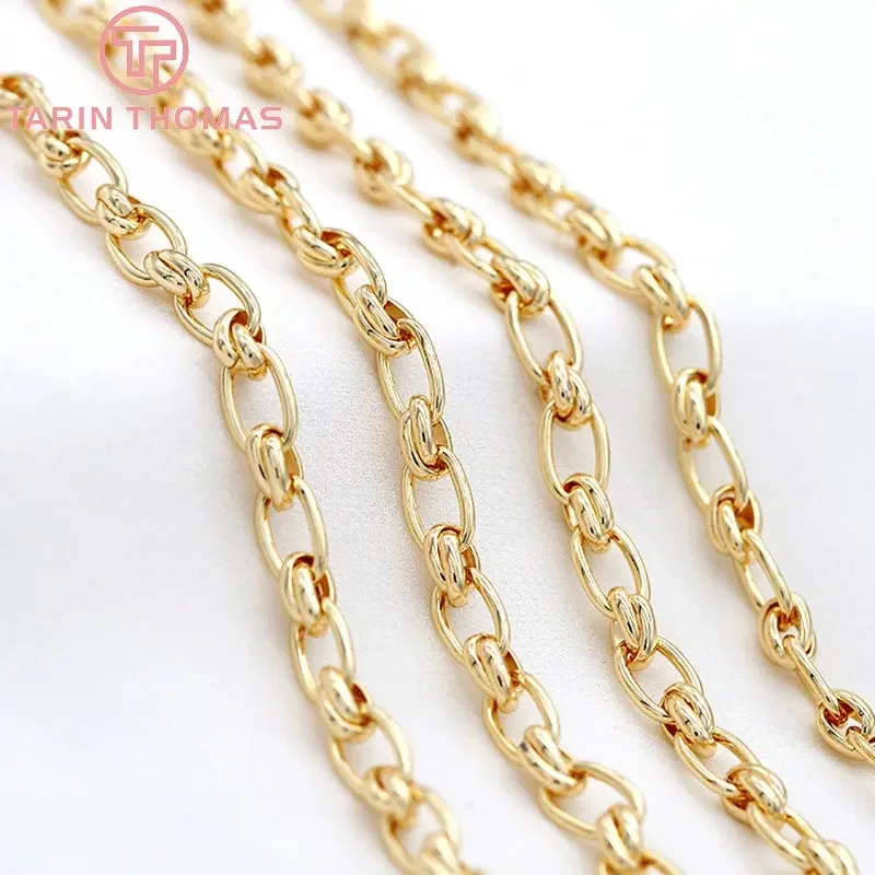 (6350)  50CM Width 8MM 24K Gold Color Plated Brass Necklace Chains Bracelet Chains High Quality Jewelry Accessories Wholesale