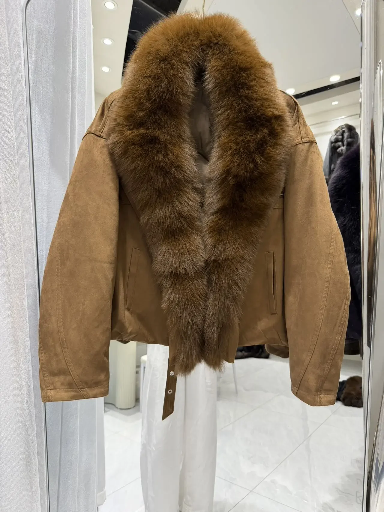 OFTBUY Large Real Fox Fur Collar White Duck Down Coat Women Jacket Winter Warm Thick Belt Detail Fashion Outerwear