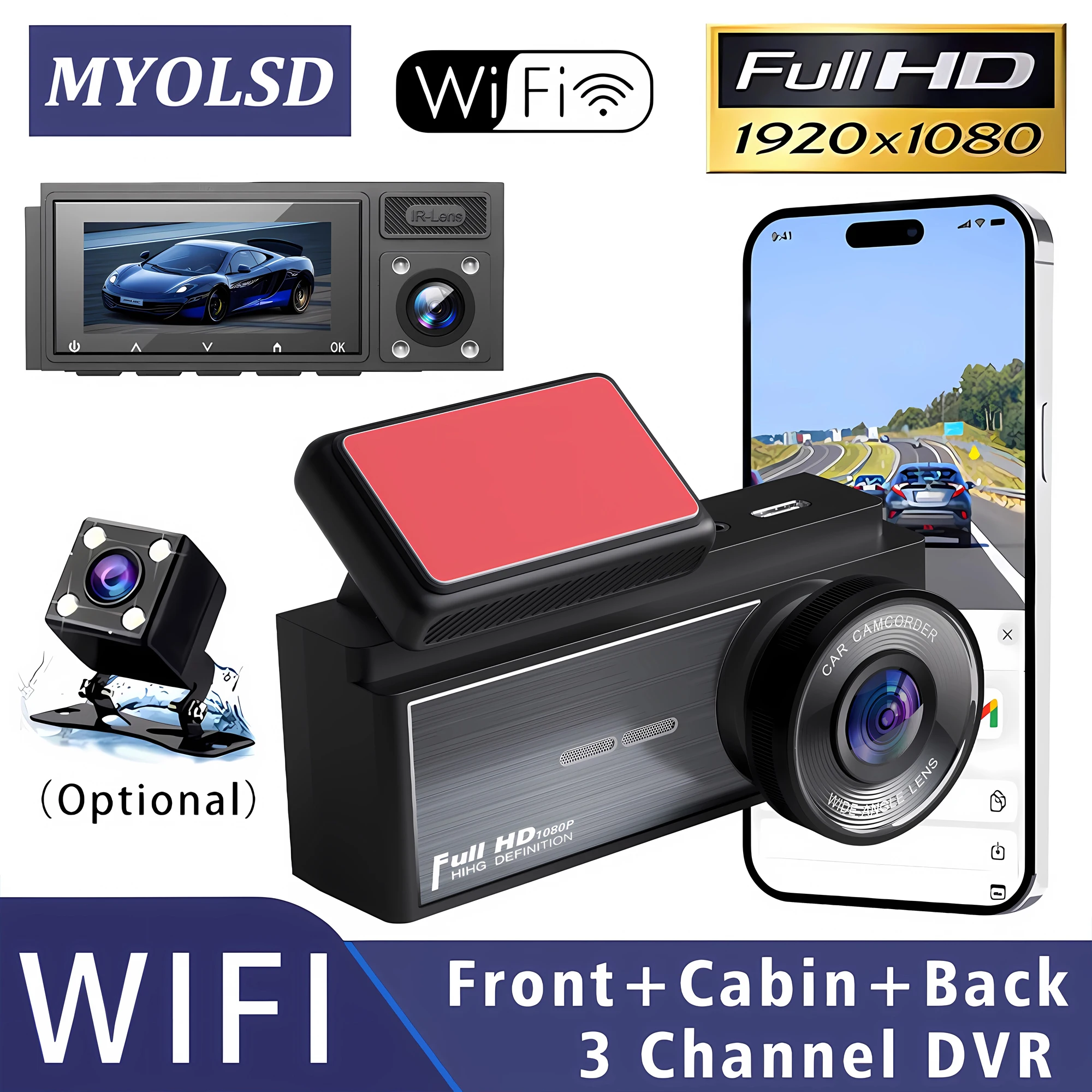 3 Cameras Car Dash Cam WiFi FHD 1080P Video Recorder 3 Channel Front Rear View Night Vision Black Box DVR For Vehicle Safety