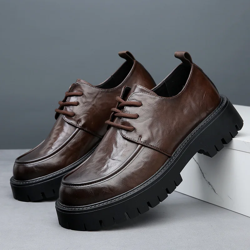 

Plus Size Genuine Leather Business Men's Big Head Leather Shoes Thick Soled Men's Casual Leather Shoes Dress Shoes