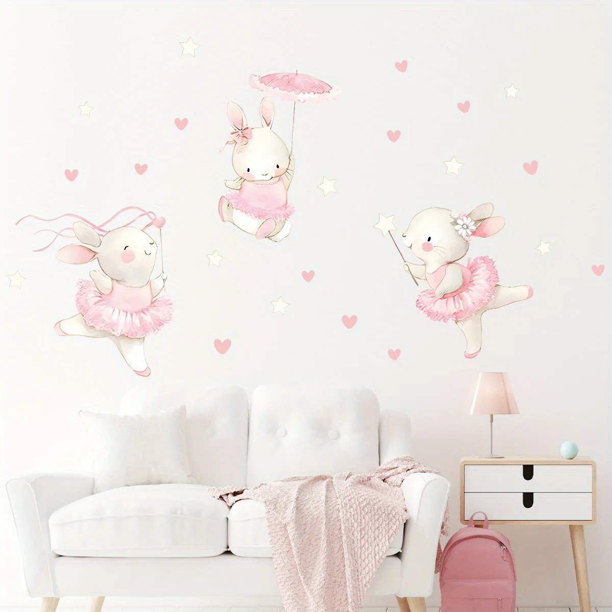 1Pc Cartoon Rabbit Dancing Heart Furniture Wall Stickers Children Room Decor Kids Baby Room for Bedroom Living Room Wall Decals