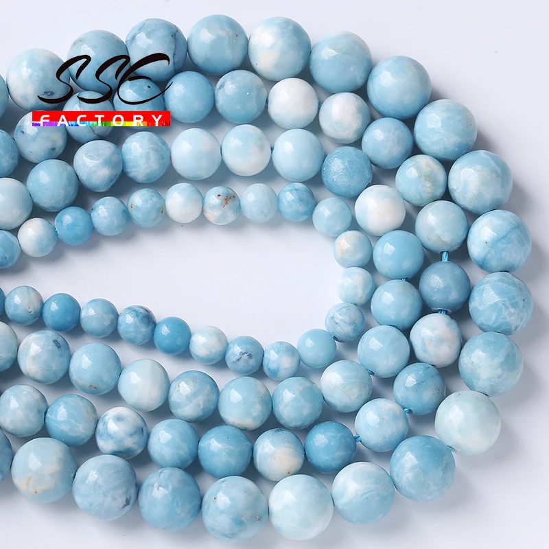 5A Natural Blue White Larimar Gemstone Beads Round Loose For Jewelry Making Stone Beads DIY Bracelets Necklace 4 6 8 10 12mm 15\