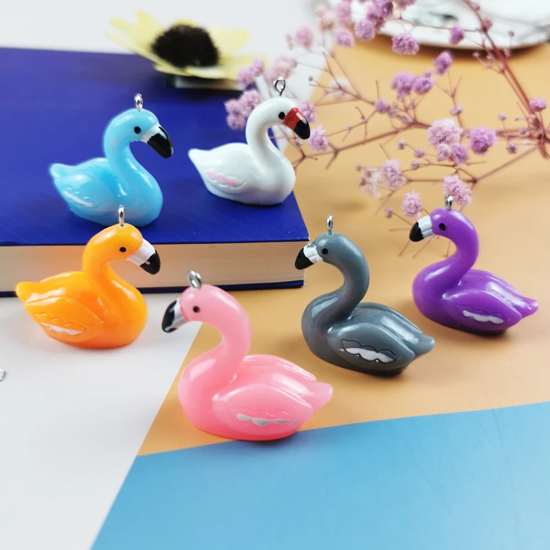 10pcs Kawaii 3D flamingos Design Animals Charms Pendants for Jewelry Making Animal Resin Charms Jewlery Findings DIY Craft F1366