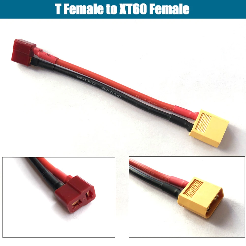 T Deans 4.0Mm 3.5MM XT60 EC5 EC3 JST SM Tamiya Plug Female Ke Male Adaptor Konektor 10 12 14 16Awg 10Cm untuk RC Lipo Baterai