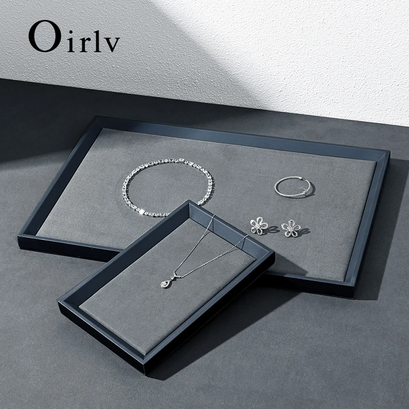 Oirlv Leather Jewelry Display Tray Jewelry Organizer Ring Earring Necklace Bracelet Display Tray Jewelry Props Viewing Pallets