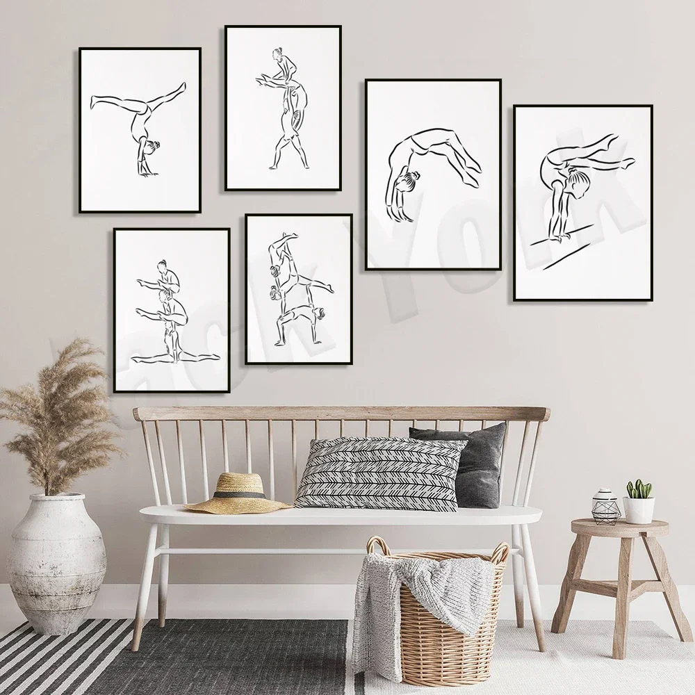 Line gymnastics for girls, acrobatic gymnastics, gymnastics poster, line drawing, dance gift, action art wall decor poster