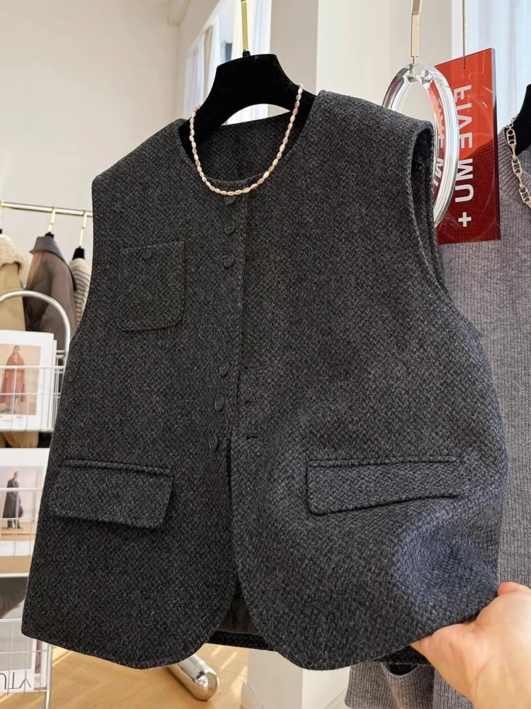 

Винтажный круглый жилет Ele в европейском стиле для весны и осени, универсальный модный топ