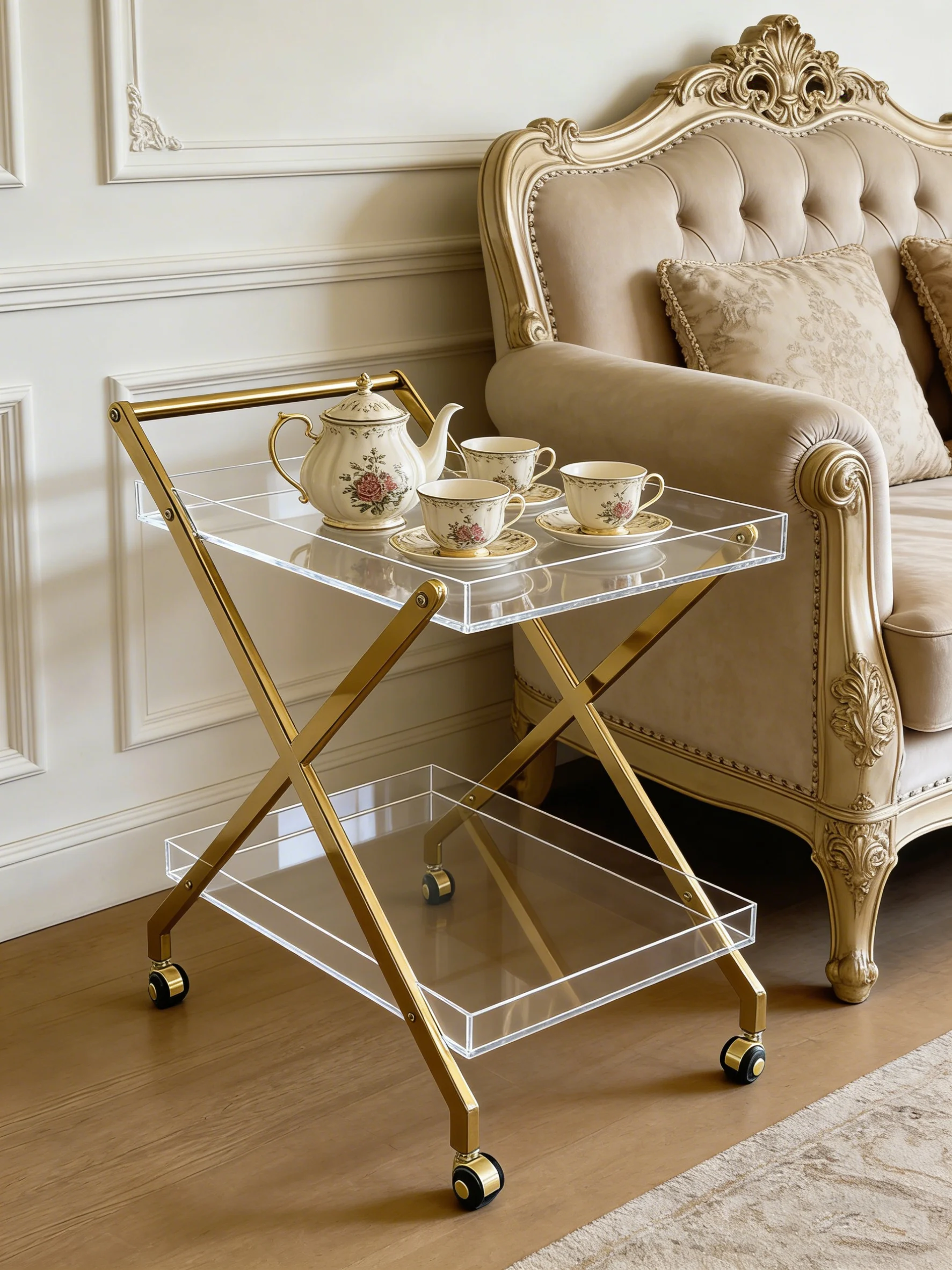 Acrylic Multi-functional Storage Cart With Swivel Wheels-Modern Design For Hotel Guest Rooms And Outdoor Balconies