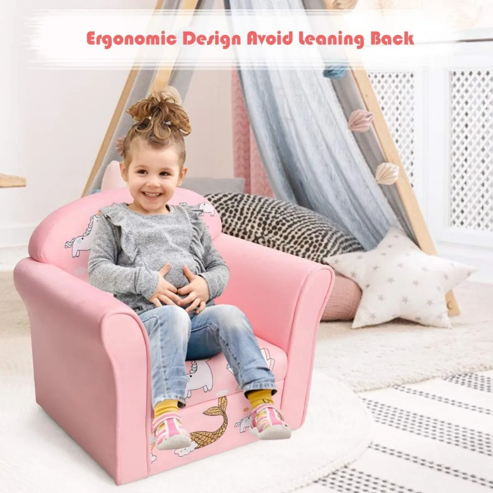 أريكة للأطفال مع مساند للذراعين، كرسي أطفال منقوش، أثاث خشبي قوي لمرحلة ما قبل المدرسة، تصميم خفيف الوزن