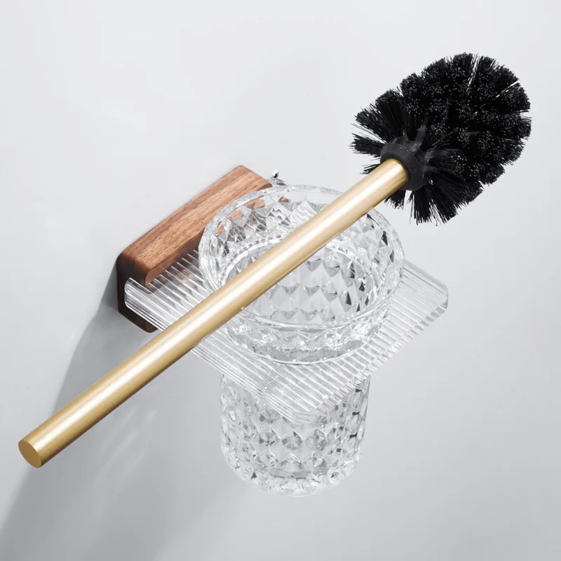 

Light Luxury Toilet Brush Set No Dead Corner Walnut Acrylic Wall-mounted Cleaning Tools No Punching Home Bathroom Accessories