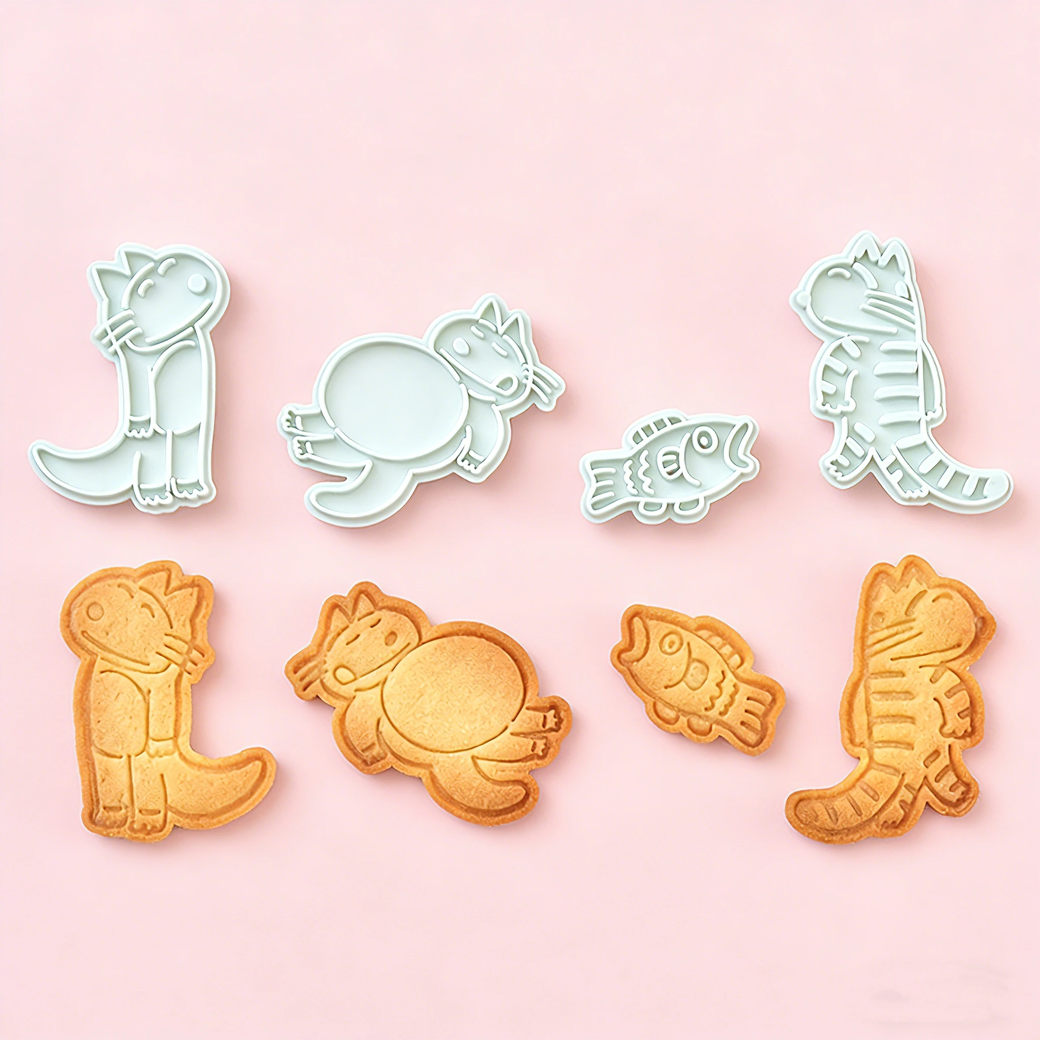 

4Pcs 3D Cute Cat Fish Cookie Cutters Set Icing Biscuit Stamps for Party Cake Decoration DIY Baking Accessories