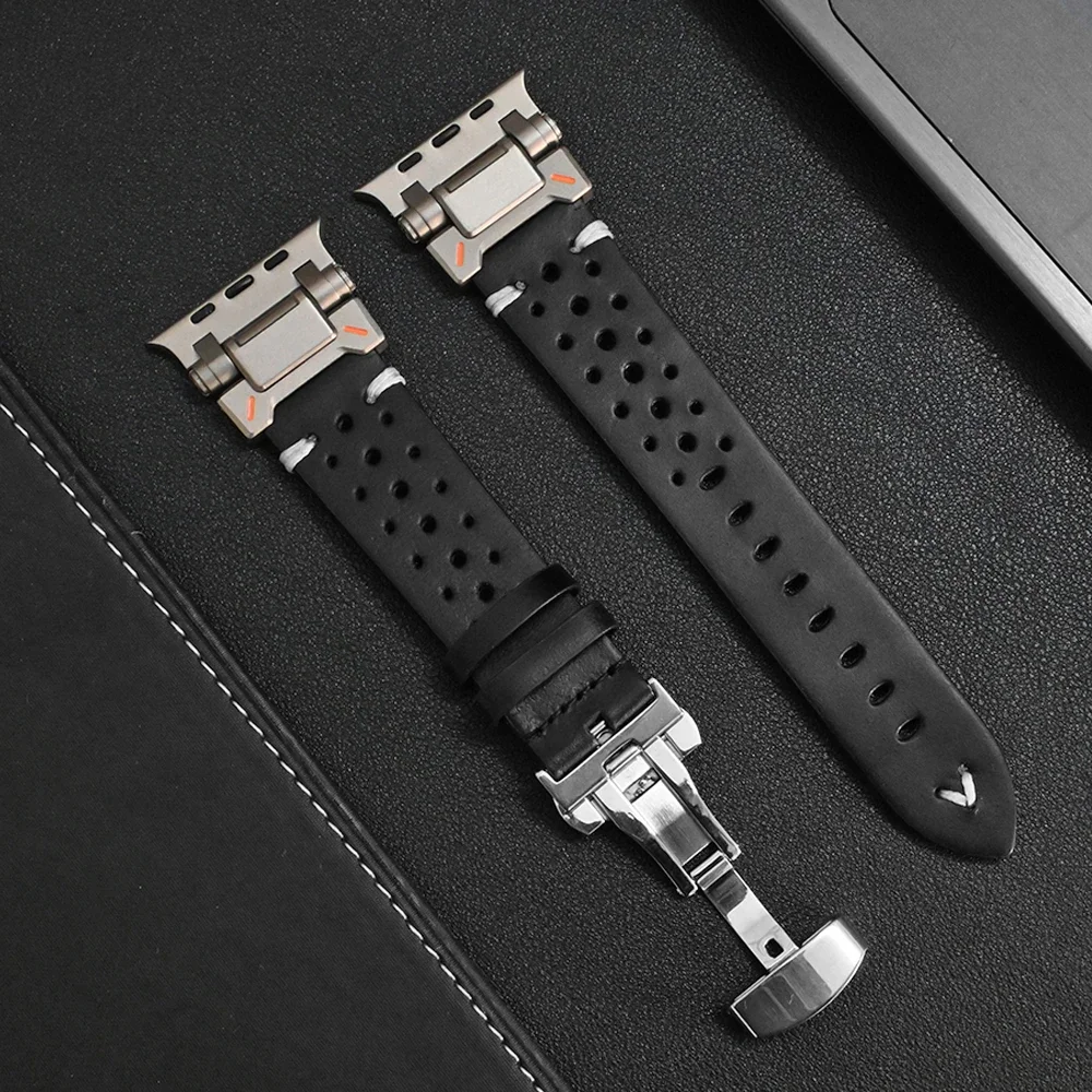 Leather Strap for Apple Watch 9 Ultra 2 Band 49mm 45mm Titanium Color Luxury Bracelet for iwatch Series 9 7 8 6 5 4 se 44mm 42mm image 5
