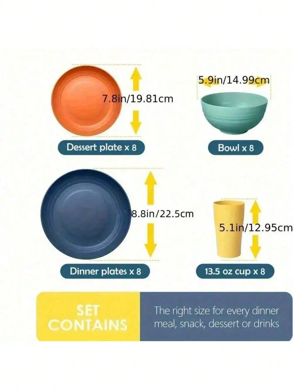 16 Piece Kitchen Wheat Straw Dinnerware Set, Service For 4, Dinner Plates, Dessert Plate, Cereal Bowls, Cups, Unbreakable Plastic Outdoor Camping Dishes