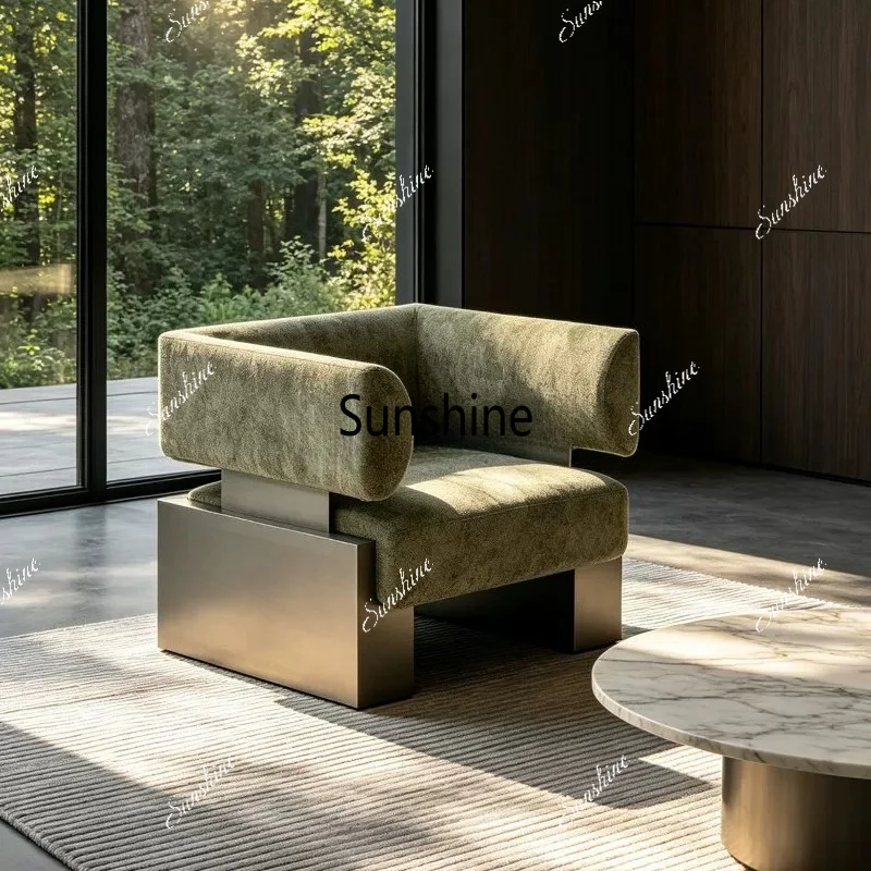 Italian light luxury metal fabric sofa chair living room homestay leisure chair sofa chair