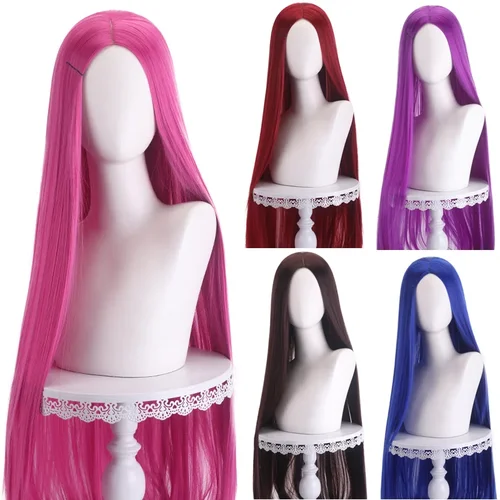 Peluca de Cosplay larga y recta de 40 pulgadas, pelucas de pelo sintético resistentes al calor con separación Central, Rubio, rosa, rojo y morado