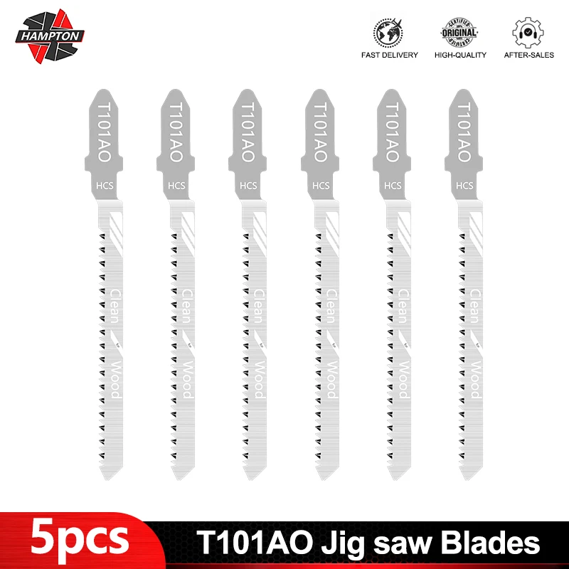 

HAMPTON T101AO 5pcs Jigsaw Blades Set 4 Inch HCS Steel T-Shank Jigsaw Blades Fast Cut Down Curve Cutting Tool For Wood Plastic