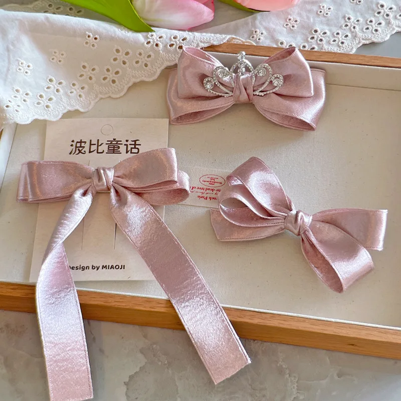 

Элегантные заколки для волос с бантом и короной цвета шампанского для маленьких девочек, стильные украшения для волос в стиле принцессы, детские аксессуары для волос на день рождения