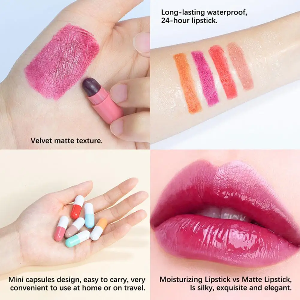 6 pz/set Mini Carino Capsula Rossetto Pillole Idratante Impermeabile Tazza antiaderente Carry Lip Balsamo Rossetto Labbra Trucco Regalo