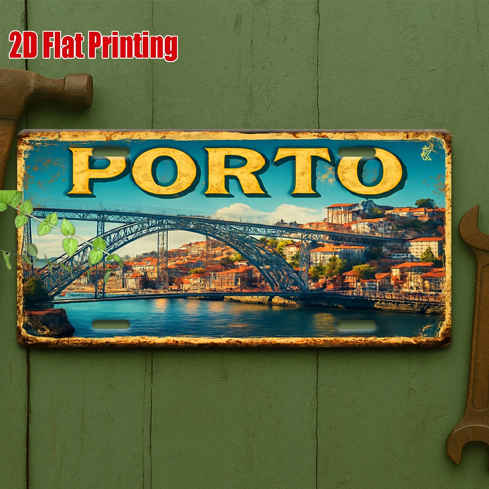2D Flat,1pc, Metal Plaque Charm of The Douro River,Vintage Aluminum Sign Suitable for Wine Bars, European Bistros