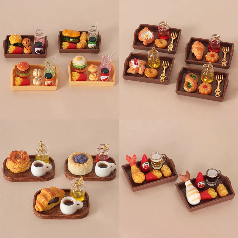 Dollhouse Miniature Coffee & Pastry Set, Realistic Food Tray, Dollhouse Kitchen Accessory For Pretend Play & Scene Layout