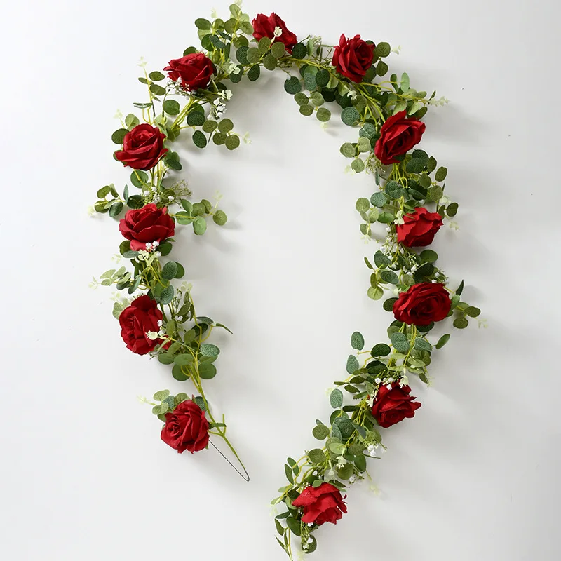 

Artificial Green Plants Fake Flowers Silk Roses Vines Simulation Plant Red White Rose Flower Vine Shopping Mall Decoration