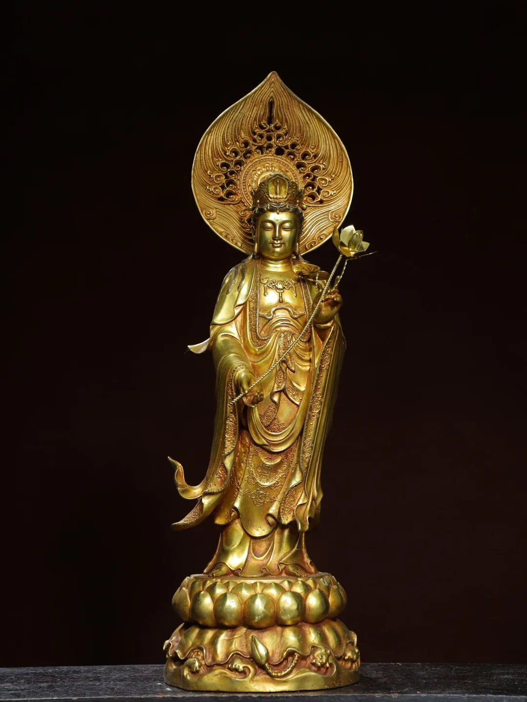 

22"Tibetan Temple Collection Old Bronze Cinnabar Gilded Mahasthamaprapta Bodhisattva Sitting Buddha Lotus Terrace Worship Hall