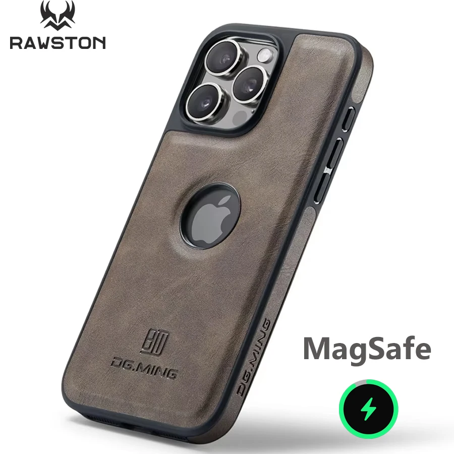 Luxury Strong Magnetic Leather Case for iPhone 16 Pro Max 15 14 Plus 13 12 11 Logo View Wireless Charging Macsafe Magsafe Cover