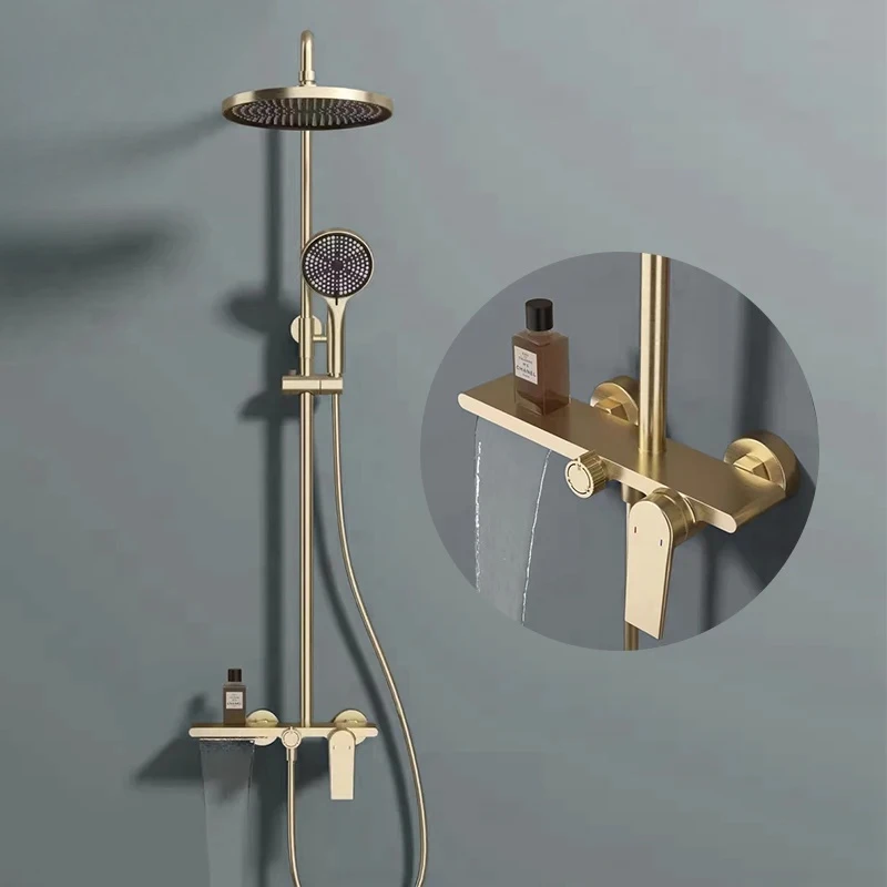 

System Bathroom Faucet 3-Way Rainfall Mixer Crane With Hand Shower Set Gold Black