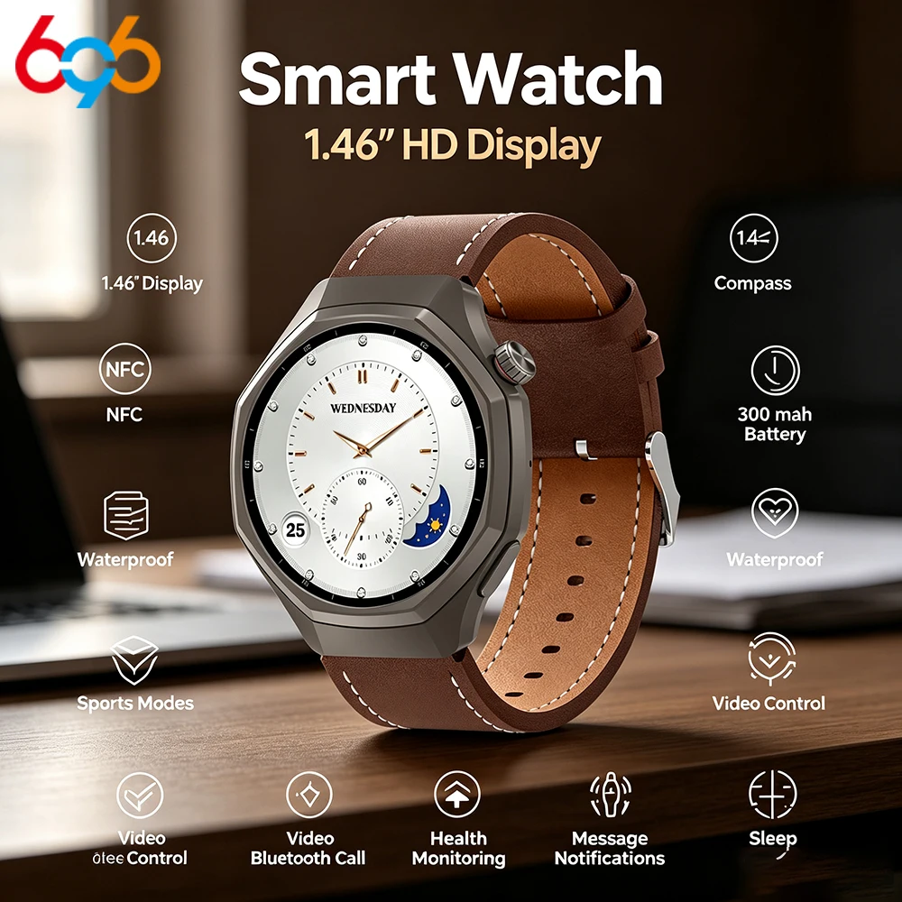 Health Trackr Smartwatch Men Women Short Video Control Sports AI Voice Assistant BT Call Smart Watch NFC Stress Sleep Monitoring