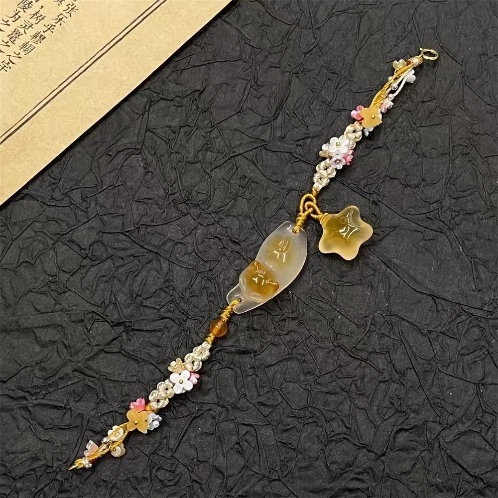 Osmanthus Ice Transparent Orange Cat Star Acrylic Bracelet with New Chinese Design Sweet Flower Weaving Handmade for Best Frends